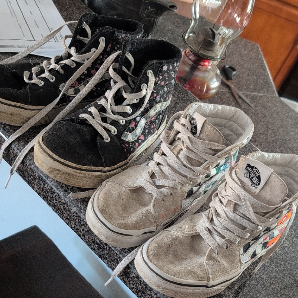 Vans High-Top Sneakers - Black and Cream with Multicolor Accents